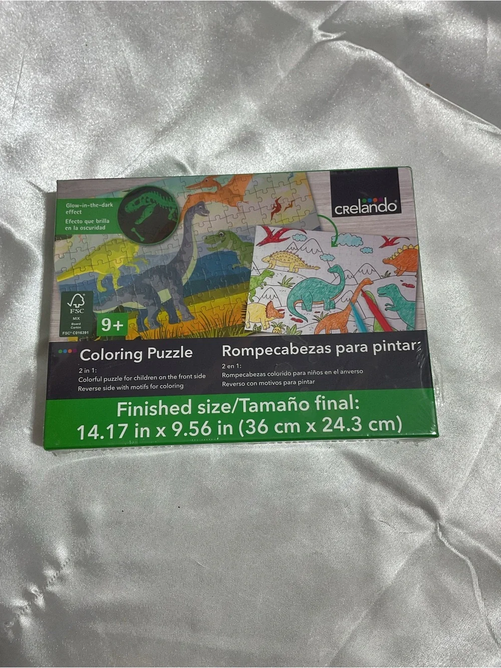 Crelando Green Dinosaur Coloring Puzzle – 2-in-1 Kids Puzzle